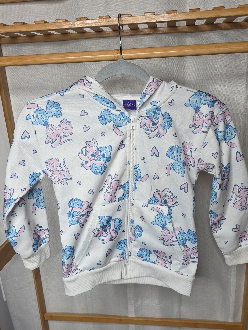 Disney White Zip-Up Hoodie with Pink & Blue Character Prints